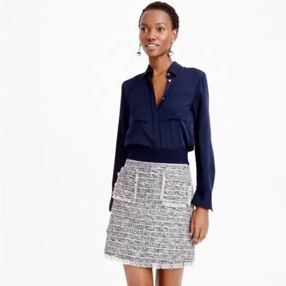 J. Crew Patch Pocket Fringe Mini Skirt in Tweed Multi Size 4 NWT - Picture 1 of 5